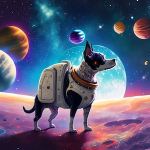 Groot decoupagepapier voor meubels - Rijstpapier voor decoupage - Galactische hond - Decoupagepapier - Kleurrijke planeten en sterren - Astronaut