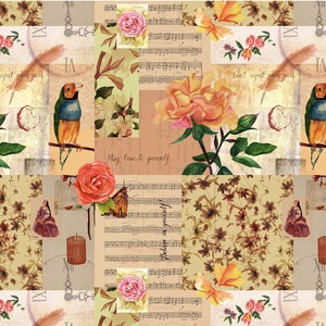 Large Decoupage for Furniture - Vintage Decoupage - Floral Decoupage Paper - Rice Paper - Pink Red Flowers Exotic Bird