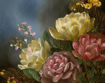 Papel de decoupage floral - Papel de arroz para muebles - Fondo oscuro - Flores de primavera