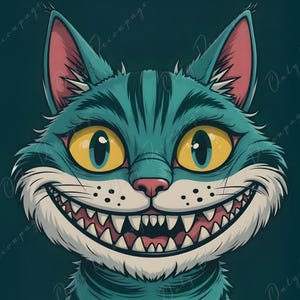 Gato de Cheshire - Papel para decoupage - 6 tamaños - Gato verde - Ojos grandes