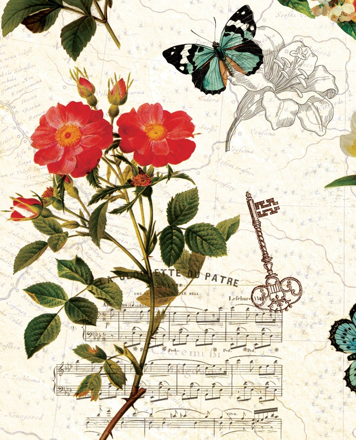 Spring Decopauge Spring Flowers Vintage Decoupage Paper - Decoupage Art - Large Size ...