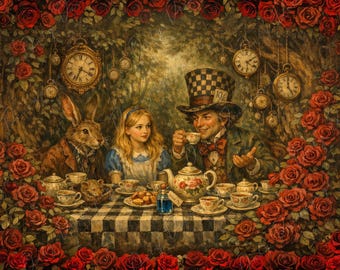 Papel para decoupage de muebles — 8 opciones de tamaño — Rosas rojas de Alicia en el País de las Maravillas — Papel de arroz grande