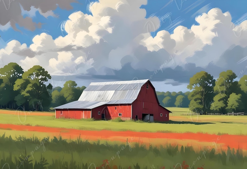 Farm Life Large Decoupage Paper for Furniture 6 Size Options Red Barn