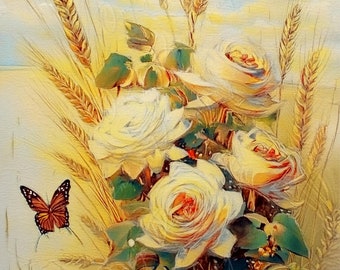 Ölfarbe - Großes Decoupage Papier - Reispapier Decoupage für Möbel - Schmetterling - Blumen Decoupage