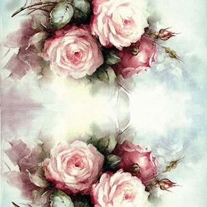 Roses Pattern - Decorative Decoupage Paper - for Furniture - Big Size Options [ White Pink Green Blue ]