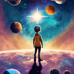 Groot decoupagepapier voor meubels - Rijstpapier voor decoupage - Galactic Child - Decoupagepapier - Ruimteplaneten en sterren
