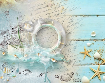 Grande Decoupage per Mobili - Decoupage Vintage - Carta Decoupage Floreale - Carta di Riso - Faro Oceano Blu Stella Marina