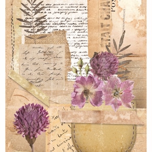 Flores roxas - Decoupage floral - Arte de decoupage - Papel de arroz grande para decoupage - Artesanato de decoupage - Transferências para decoupage