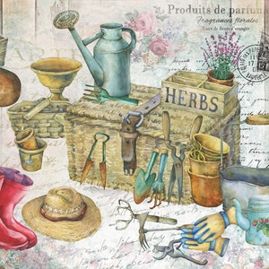 Decoupage grande per mobili - Carta di riso - Decoupage vintage - Carta per decoupage floreale - Giardinaggio di erbe aromatiche