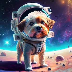 Groot decoupagepapier voor meubels - Rijstpapier voor decoupage - Galactische hond - Decoupagepapier - Kleurrijke planeten en sterren - Astronaut