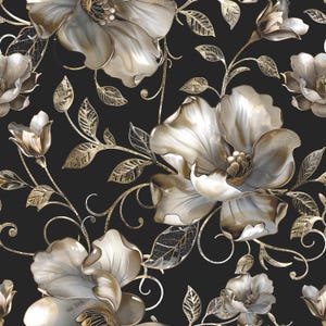 Decoupage Paper - Repeating Pattern - Floral Decorative Paper - 6 Size Options - Black & Gold