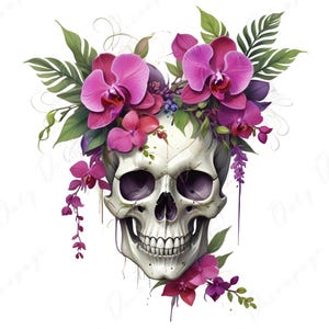 Papel para decoupage - 6 opciones de tamaño - Colección Halloween - Calavera floral morada
