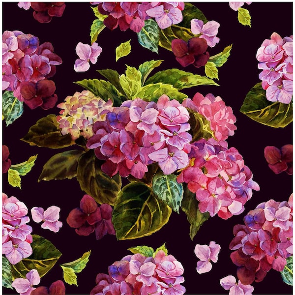 Purple Hortensia - Flowers - Floral Decoupage - Large Decoupage Paper for Furniture - Rice Paper for Decoupage - Black Background