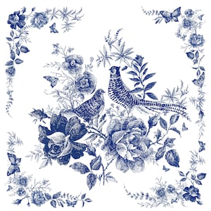 Carta Decoupage Blu per Mobili - Carta di Riso Decoupage - Carta Decoupage Grande Vintage - Uccelli e Rose Decoupage