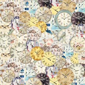 Duży papier do decoupage'u - Sztuka decoupage'u - Papier ryżowy do decoupage'u - Transfery do decoupage'u - Decoupage vintage - Stare zegary
