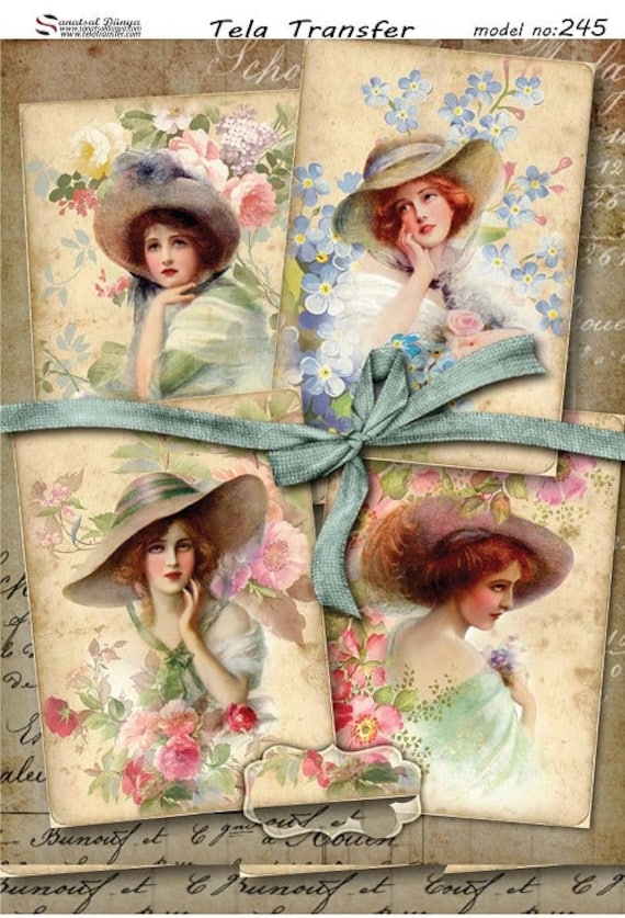 Vintage Ladies Carta decorativa per decoupage per mobili Opzioni di grandi  dimensioni Rosa Verde Blu -  Italia