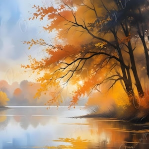 Papel de decoupage grande - Tamaño 6 - Pintura de naturaleza en otoño - Papel de arroz - Escena otoñal en acuarela