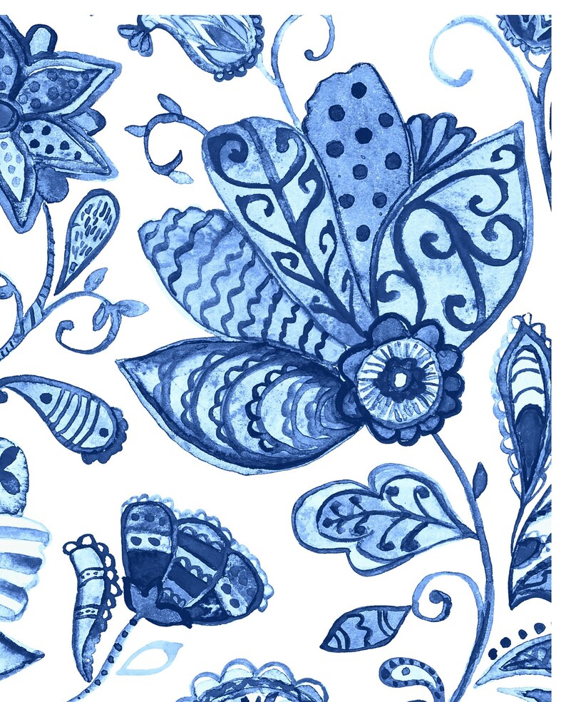 Blue Floral Illustrations Decoupage Paper for Furniture and Crafts