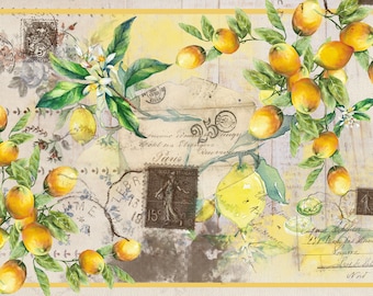 Large Decoupage for Furniture - Rice Paper - Vintage Decoupage - Floral Decoupage Paper - Lemons
