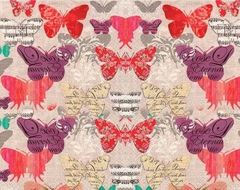Diseño de mariposa - Papel decorativo para decoupage - para muebles - 1 hoja A3 [Beige Morado Rojo Verde]
