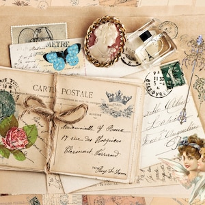 Duży papier do decoupage'u - Decoupage Art - Papier ryżowy do decoupage'u - Decoupage do mebli - Vintage Decoupage - Koszyk pocztowy