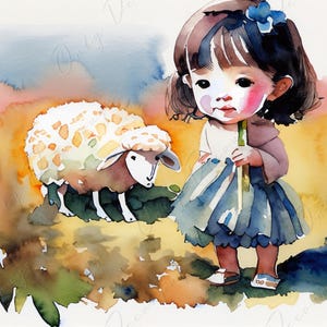 Vida en la Granja - Papel de decoupage grande para muebles - 6 tamaños - Oveja Blanca - Acuarela