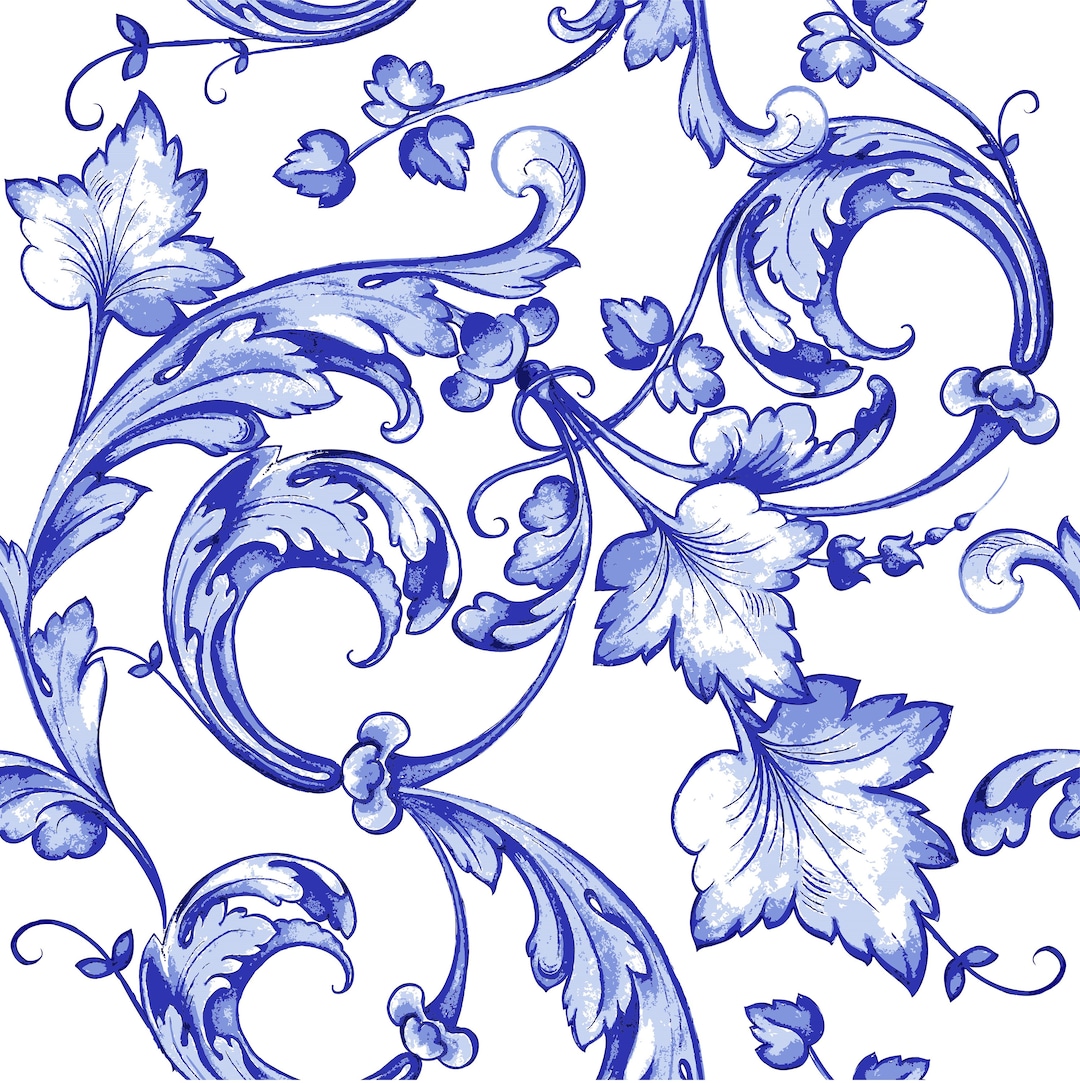 Blue Floral Illustrations Decoupage Paper for Furniture and Crafts