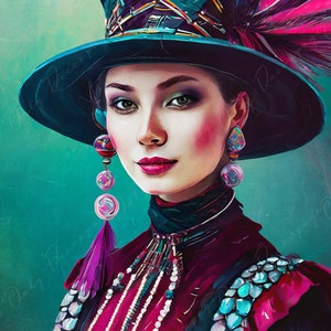 Papel de decoupage para muebles - Papel de arroz para decoupage - Dama con sombrero - Papel de decoupage - Morado y verde