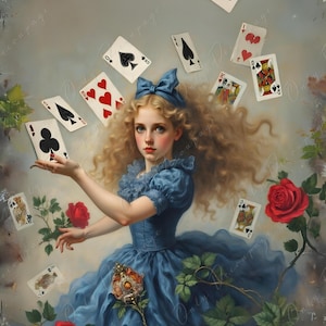 Alicia en el País de las Maravillas - Papel para decoupage de muebles - 6 tamaños - Naipes - Rosas rojas