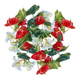 Flores Vermelhas - Decoupage Floral - Papel Decoupage Grande para Móveis - Papel de Arroz