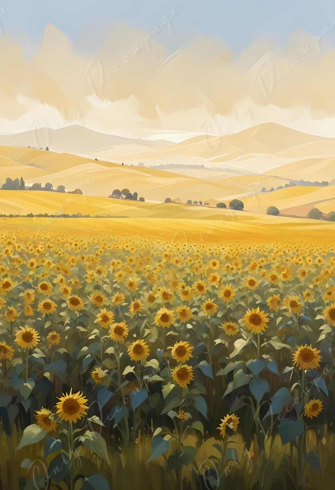 Sunflower Field - 6 Size Options - Large Decoupage Paper for Furniture ...