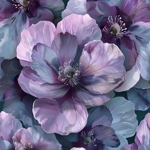 Anemone viola - Carta per decoupage - Motivo ripetuto - 6 opzioni di dimensioni - Colori scuri
