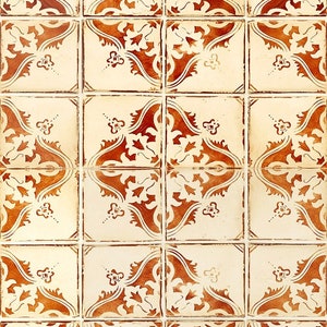 Tile Pattern - Decorative Decoupage Paper - for Furniture - Big Size Options [ Beige Orange Brown]