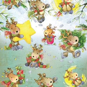 Lovely Deer - Vintage  Merry Christmas - Decorative Christmas Paper - Decoupage for Furniture - Large Size Rice Paper for Decoupage