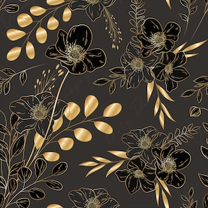 Carta Decoupage Floreale Scuro - Carta di Riso Decoupage per Mobili - Nero Bianco Oro