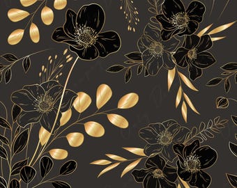 Floral Dark Decoupage Paper - Rice Paper Decoupage for Furniture - Black White Gold