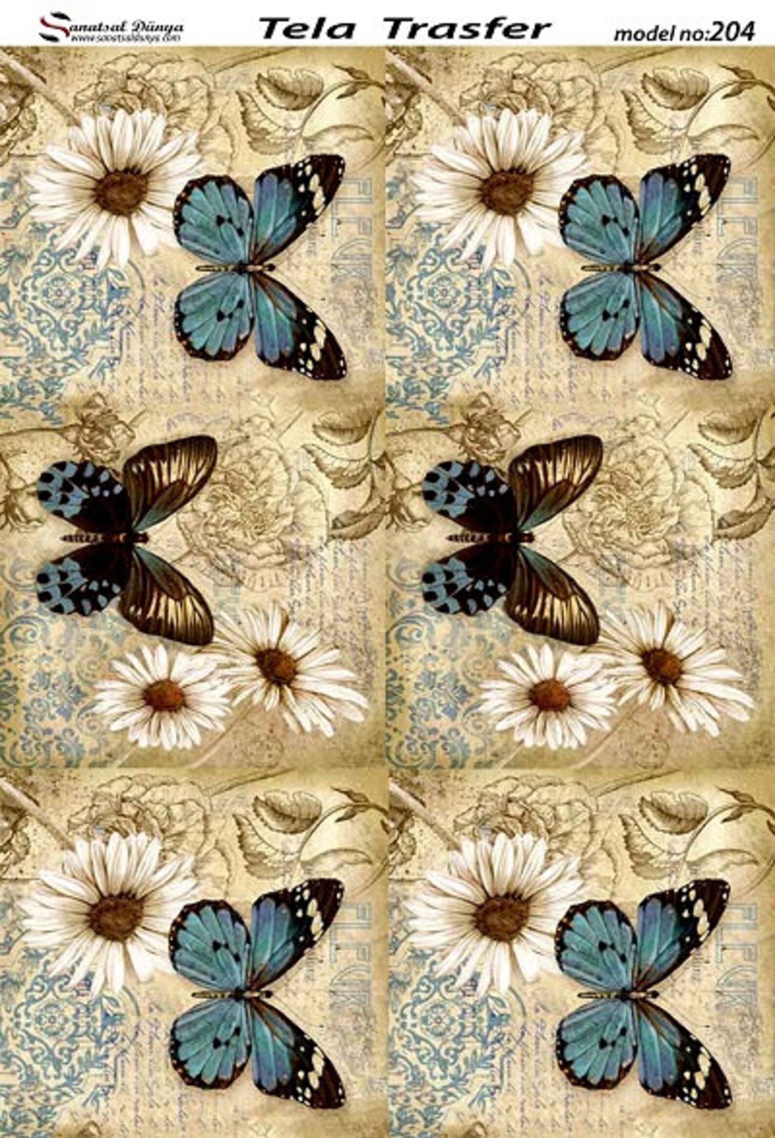 Butterfly Decorative Decoupage Paper 3 PCS Blue Brown Etsy