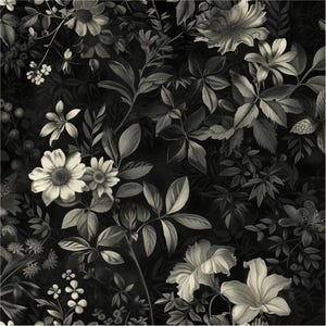 Carta per decoupage floreale scura - Carta di riso per decoupage - Tonalità bianco nero