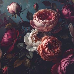 Carta da decoupage grande floreale scura per mobili - 7 opzioni di formato - Chiaroscuro - Rose