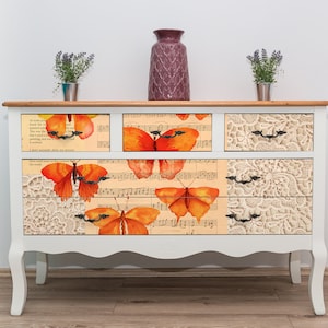 Large Decoupage for Furniture - Vintage Decoupage - Floral Decoupage Paper - Rice Paper - Orange Butterflies