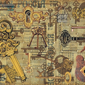 Keys - Vintage Decoupage Art - Rice Paper - Decoupage for Furniture - Large Size Rice Paper for Decoupage