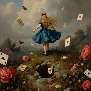 Alicia en el País de las Maravillas - Papel de decoupage grande para muebles - 6 tamaños - Rabbit Hole