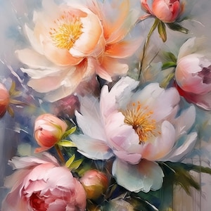 Peonie - Carta Decoupage Grande - Decoupage Carta di Riso per Mobili - Sfondo Scuro - Decoupage Floreale