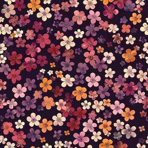 Papel floral para decoupage - Patrón repetitivo - 6 tamaños disponibles - Morado, naranja y blanco