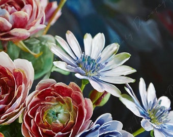 Papel de decoupage floral - Papel de arroz para muebles - Fondo oscuro - Flores de primavera