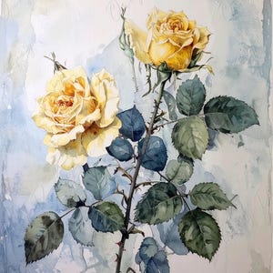 Papel de decoupage para muebles - 7 tamaños - Arte botánico - Rosas amarillas