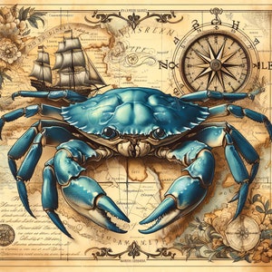 Papel de decoupage grande para muebles - Blue Crap - Papel de arroz - Papel de decoupage - Vida costera - Brújula - Vela