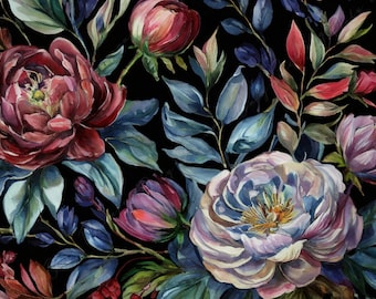 Papel de decoupage floral - Papel de arroz para muebles - Fondo oscuro - Flores de primavera