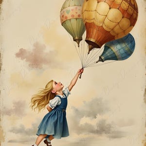 Alice - Papel para decoupage de muebles - 6 tamaños - Globos de colores - Nubes