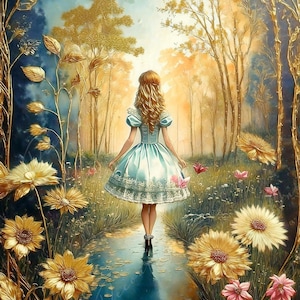 Papel de decoupage grande - Alicia en el país de las maravillas - 6 tamaños - Flores de la hora dorada